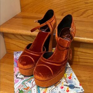 Jeffrey Campbell Velvet Platform Mary Janes - Burnt Orange